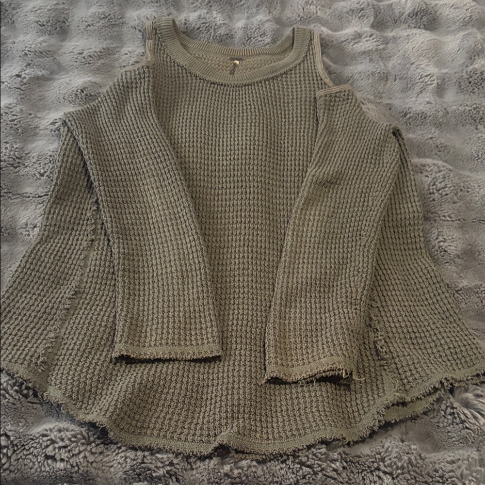 Free People Olive Off-the-Shoulder Sweater